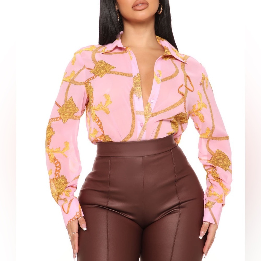 NWT Fashion Nova Life In Beverly Hills Shirt - Pink/combo Size L Large